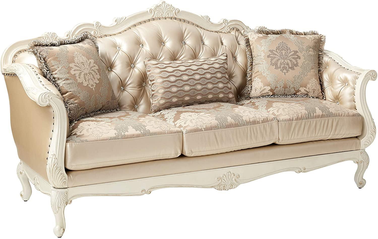 

    
Rose Gold & Pearl White Tufted Sofa 53540 Chantelle Acme Traditional Carved Wood
