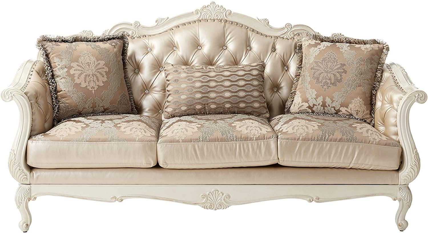 

    
Rose Gold & Pearl White Tufted Sofa 53540 Chantelle Acme Traditional Carved Wood
