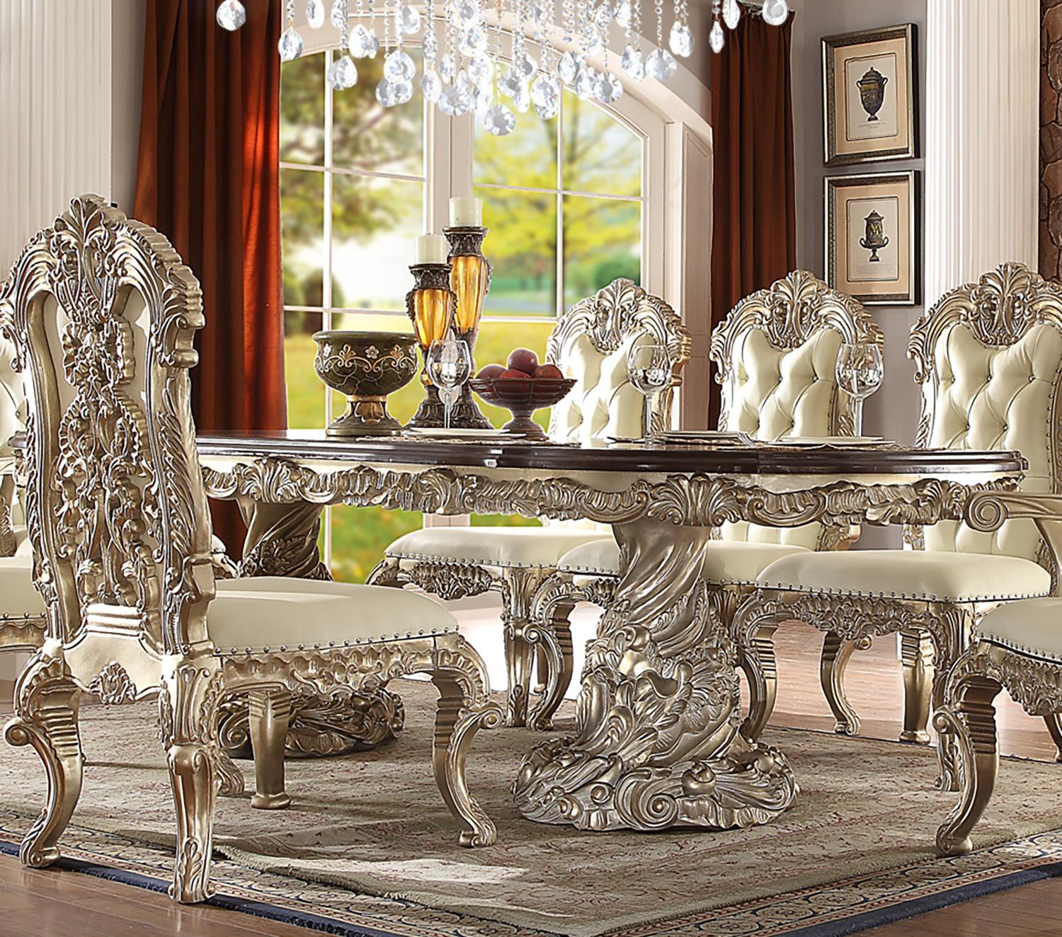 

    
Antique White Silver Rectangular Dining Table Traditional Homey Design HD-8017
