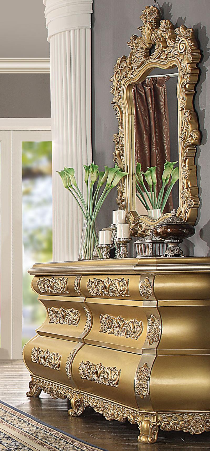 

    
 Shop  Royal Gold KING Bedroom Set 5Pcs Carved Wood Seville BD00451EK ACME Traditional
