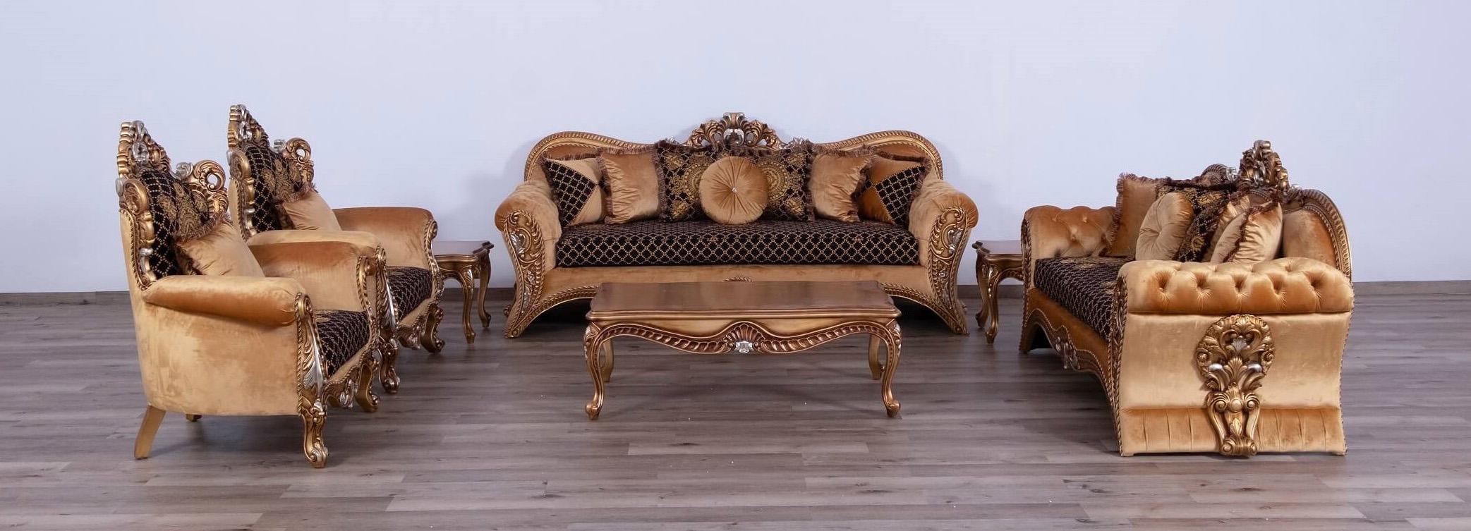 Classic, Traditional Sofa Set EMPERADOR 42035-Set-4 in Gold, Brown Fabric