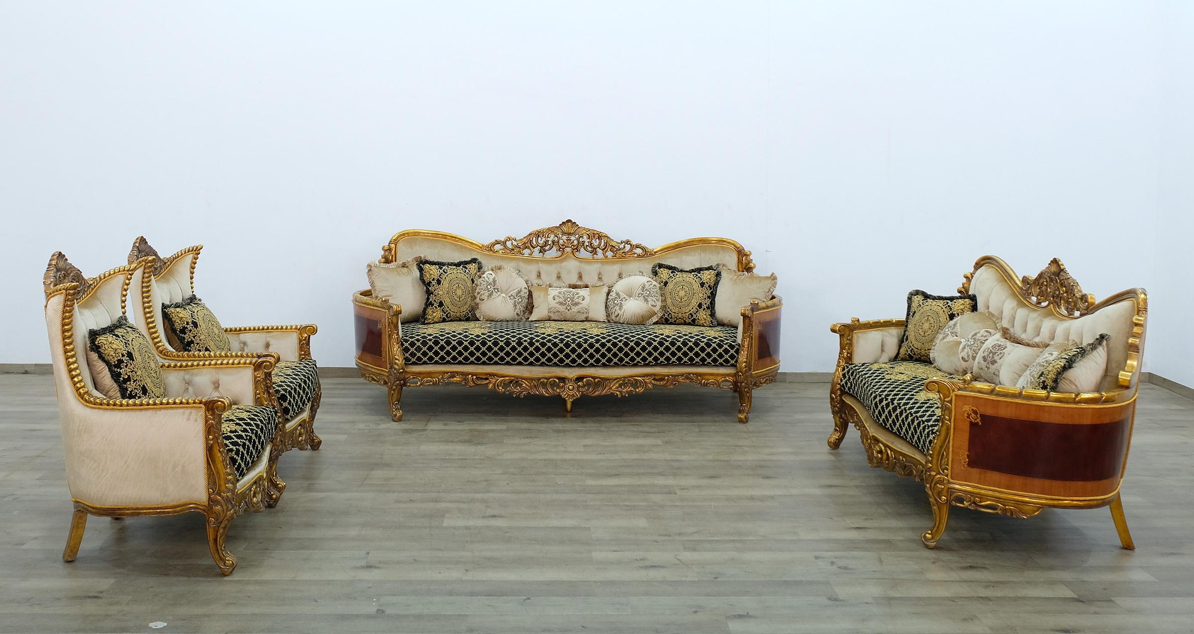 Classic, Traditional Sofa Set MAGGIOLINI 31059-Set-4 in Antique, Gold, Black, Beige Fabric