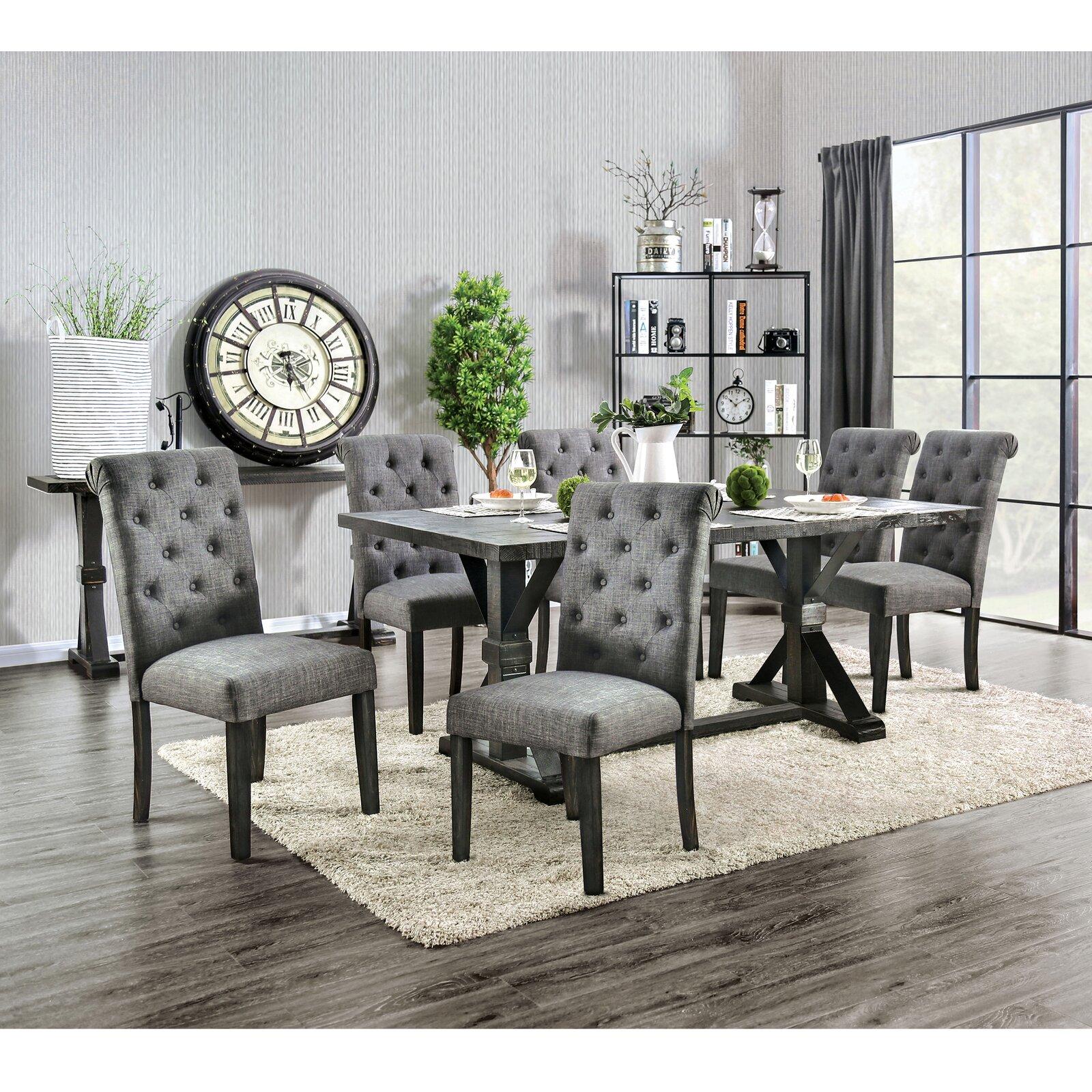 Rustic Dining Table Set CM3735T-Set-5 Alfred CM3735T-5PC in Antique Black, Gray Fabric