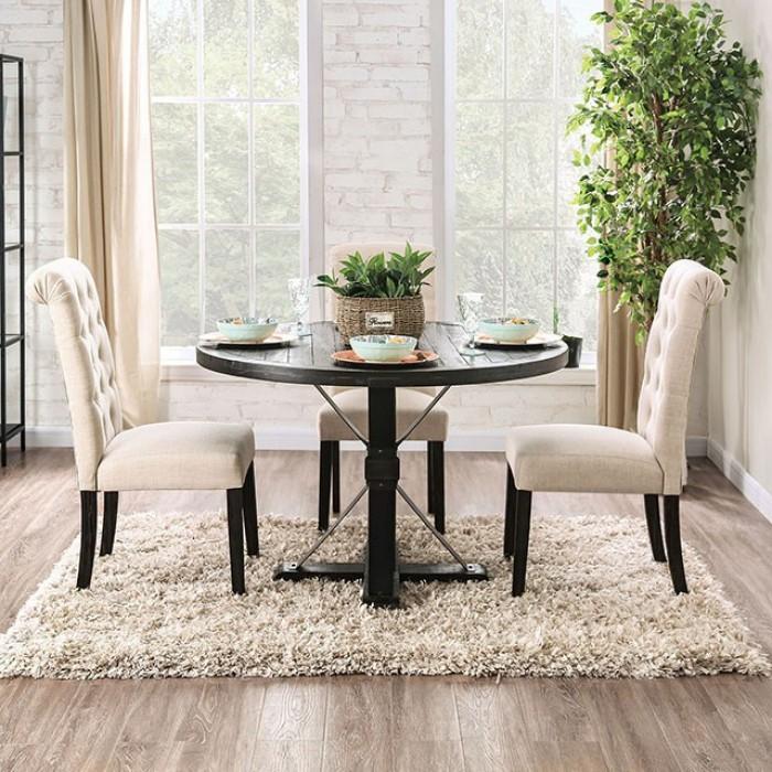 Rustic Dining Table Set CM3735RT-Set-5 Alfred CM3735RT-5PC in Antique Black, Beige Fabric