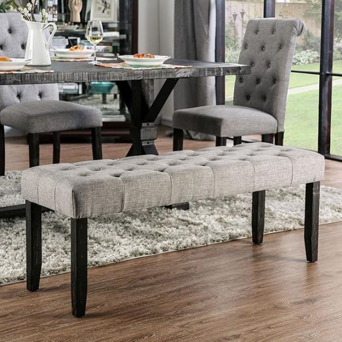 Rustic Dining Bench CM3735LG-BN Alfred CM3735LG-BN in Antique Black, White Fabric