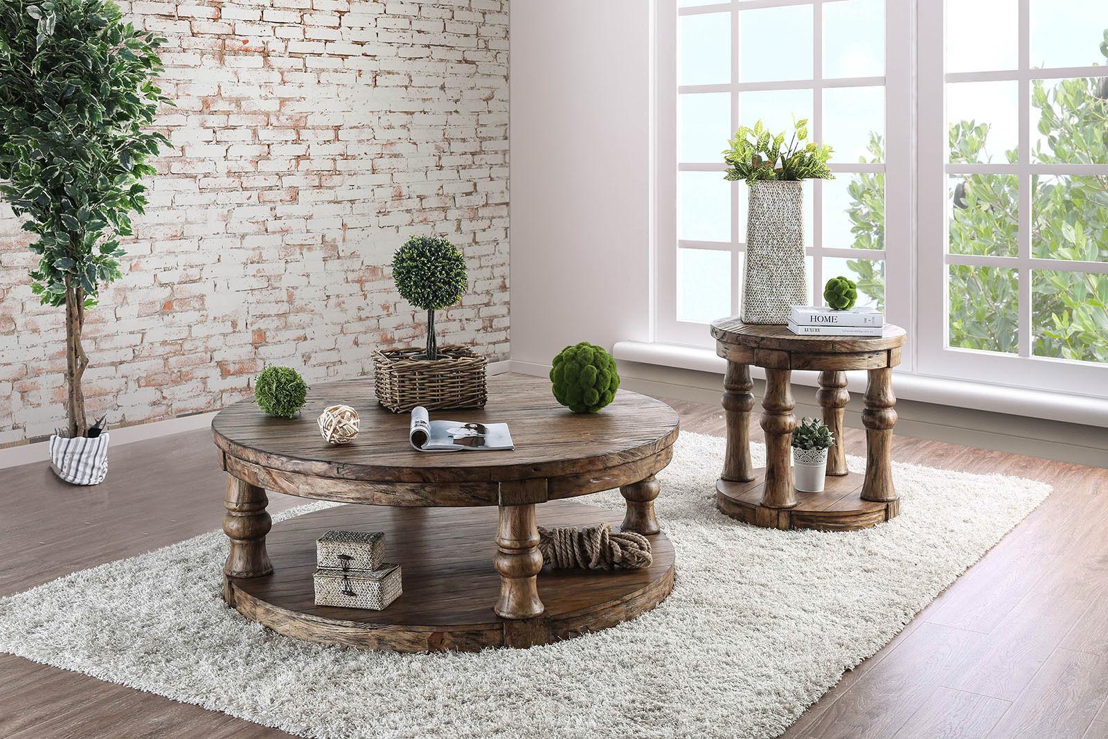 Rustic Coffee Table and 2 End Tables CM4424A-3PC Mika CM4424A-3PC in Oak 