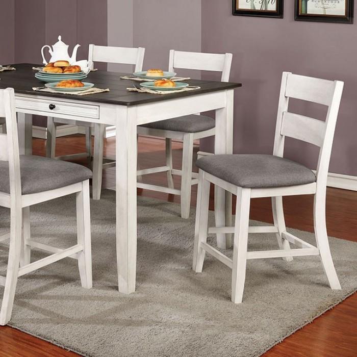 

    
Rustic Antique White/Gray Solid Wood Counter Height Table Furniture of America Anadia CM3715PT
