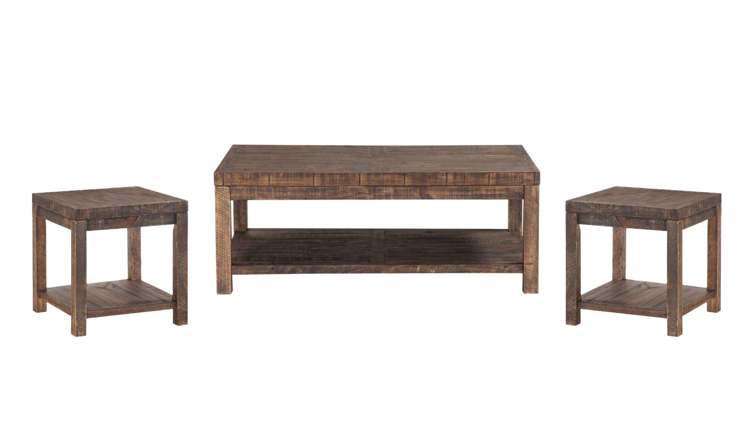 

    
Rustic Brown Coffee Table + 2 End Tables by Modus Craster 8S3921-3pcs
