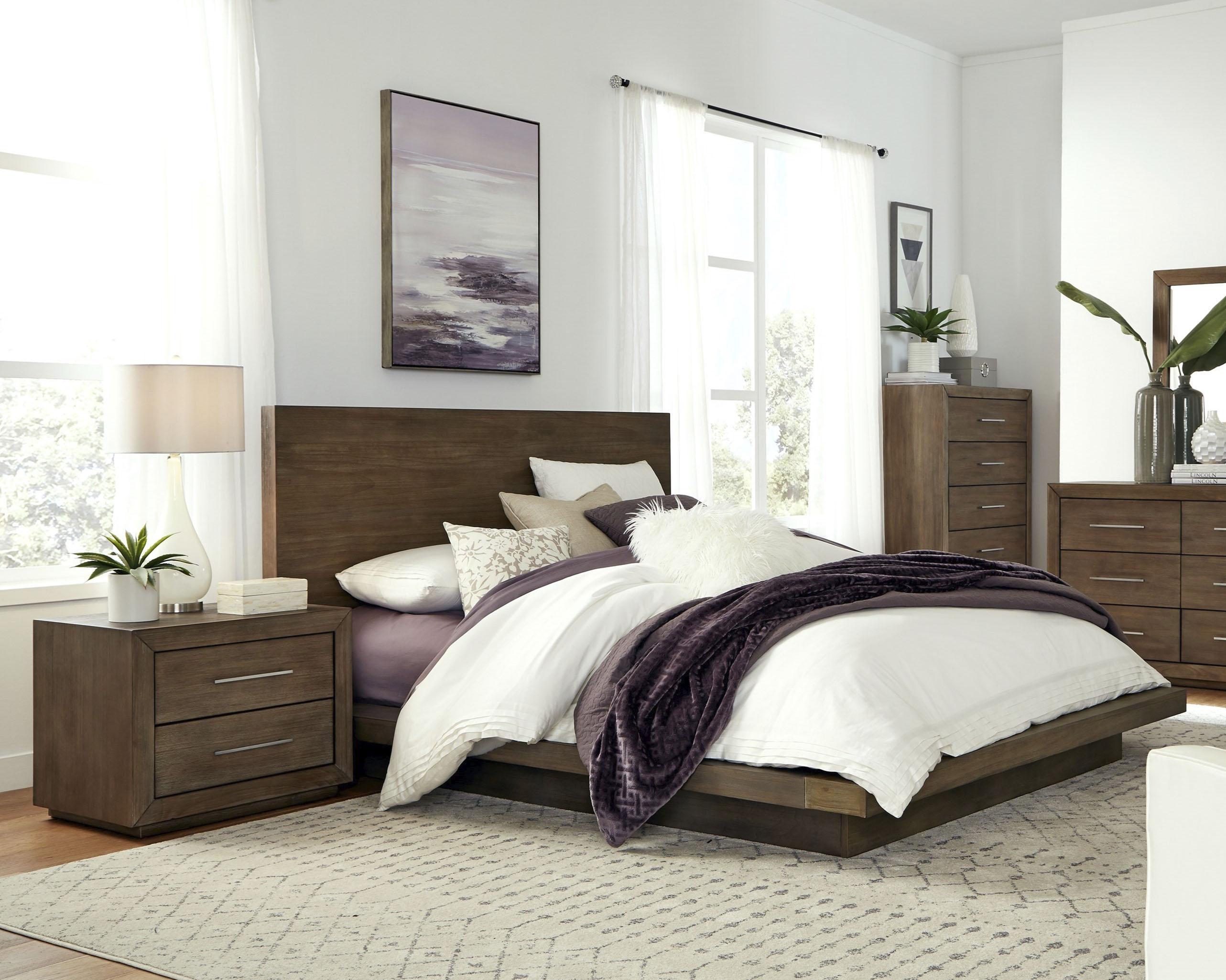 Contemporary, Rustic Platform Bedroom Set MELBOURNE 8D64H5-2N-3PC in Brown 