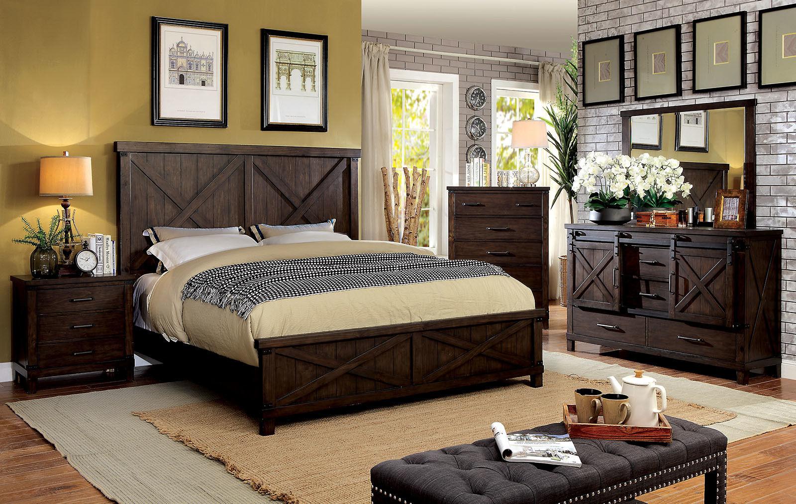 

    
CM7734-Q-3PC Rustic Dark Walnut Solid Wood Queen Bedroom Set 3pcs Furniture of America CM7734 Bianca
