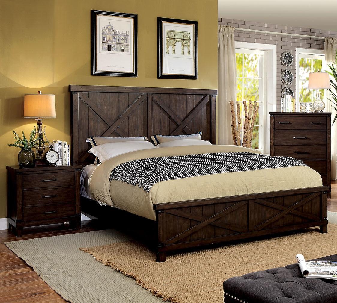

    
Rustic Dark Walnut Solid Wood Queen Bedroom Set 3pcs Furniture of America CM7734 Bianca
