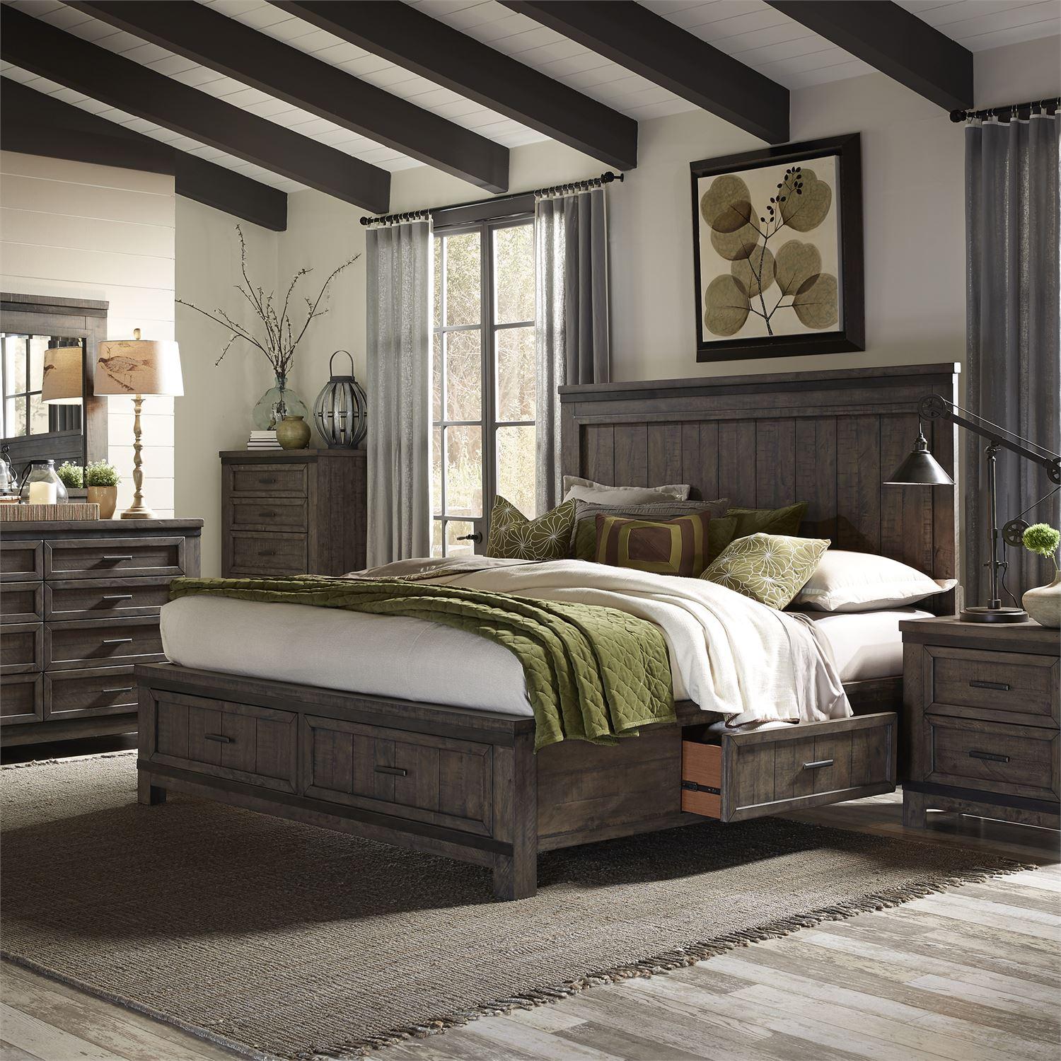 

    
Rustic Gray Queen 2Storage Bed Set 5 PC Thornwood Hills 759-BR Liberty Furniture
