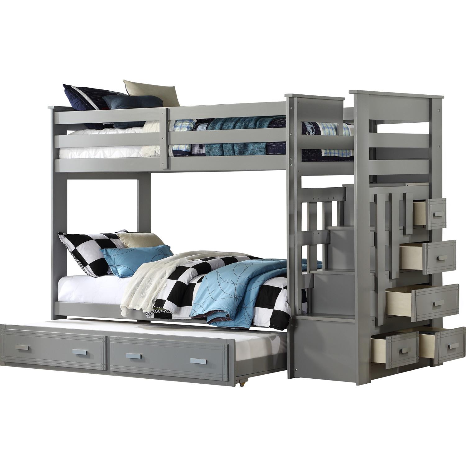 

    
Rustic Gray Wood Twin/Twin Bunk Bed w/Trundle & Storage Acme Allentown 37870
