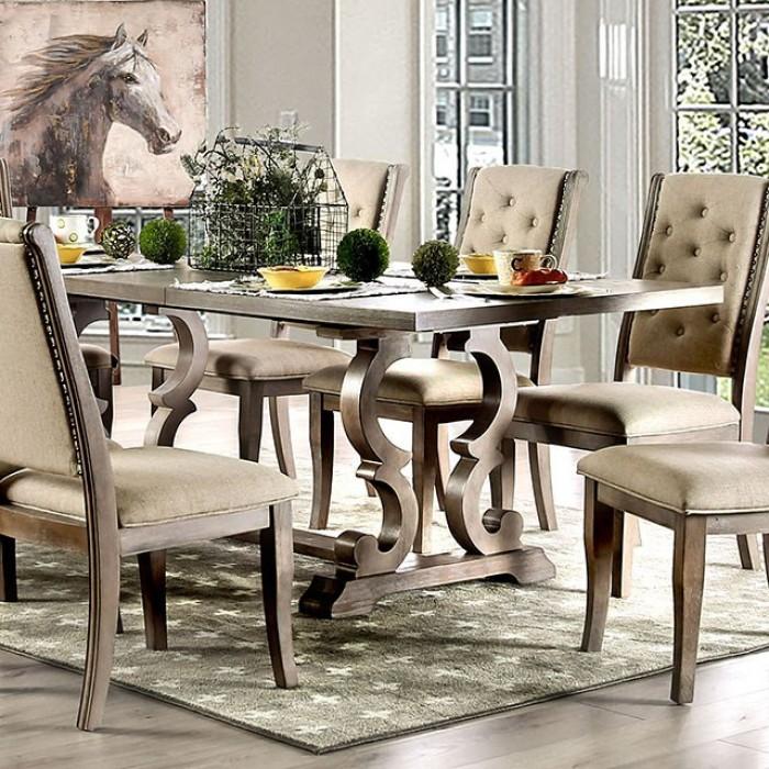 Rustic Dining Table Set CM3577T-Set-7 Patience CM3577T-7PC in Natural Fabric