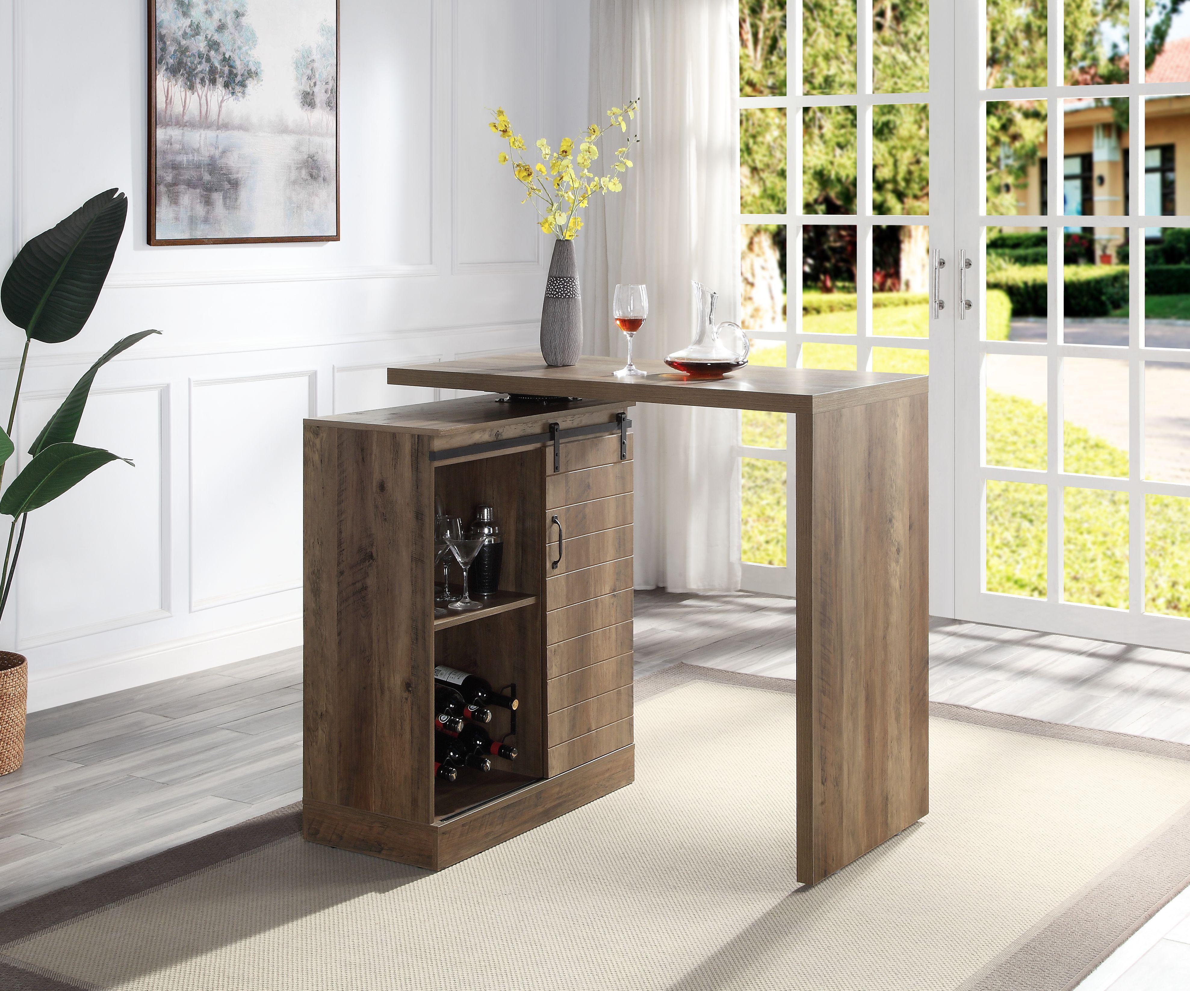 

    
DN00153 Rustic Oak Bar Table w/ Swivel Table Top by Acme Quillon DN00153
