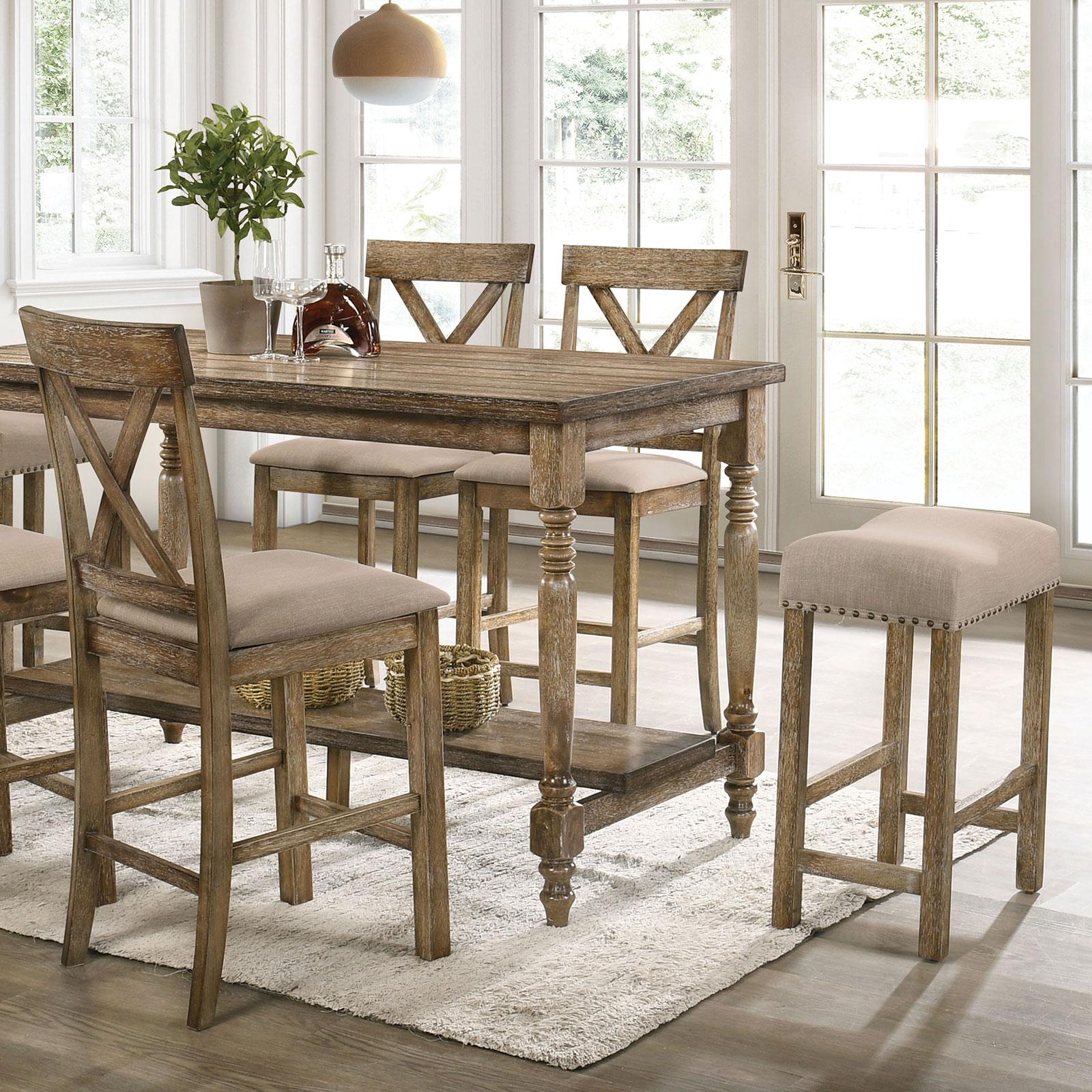 

    
Rustic Oak Counter Height Dining Set 7Pcs Furniture of America Plankinton
