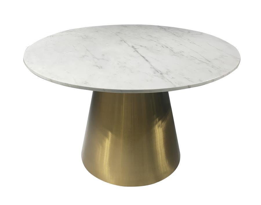 Contemporary, Modern Dining Table Ambrose Round Dining Table 107600-T 107600-T in White, Gold 