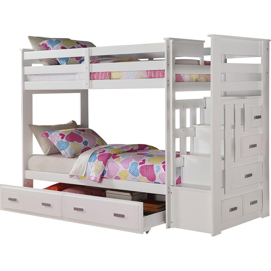 

    
Rustic White Wood Twin/Twin Bunk Bed w/Trundle & Storage Acme Allentown 37370
