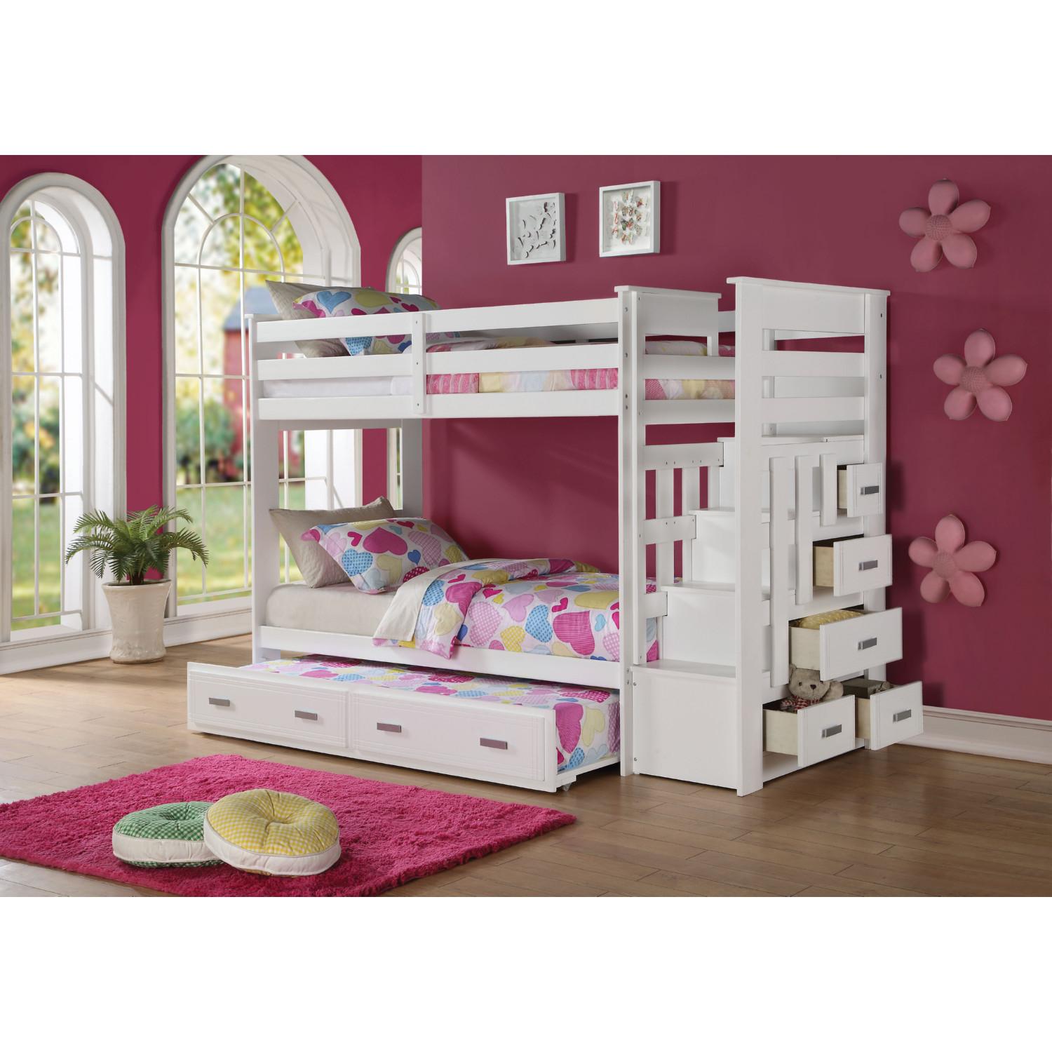 

    
Rustic White Wood Twin/Twin Bunk Bed w/Trundle & Storage Acme Allentown 37370
