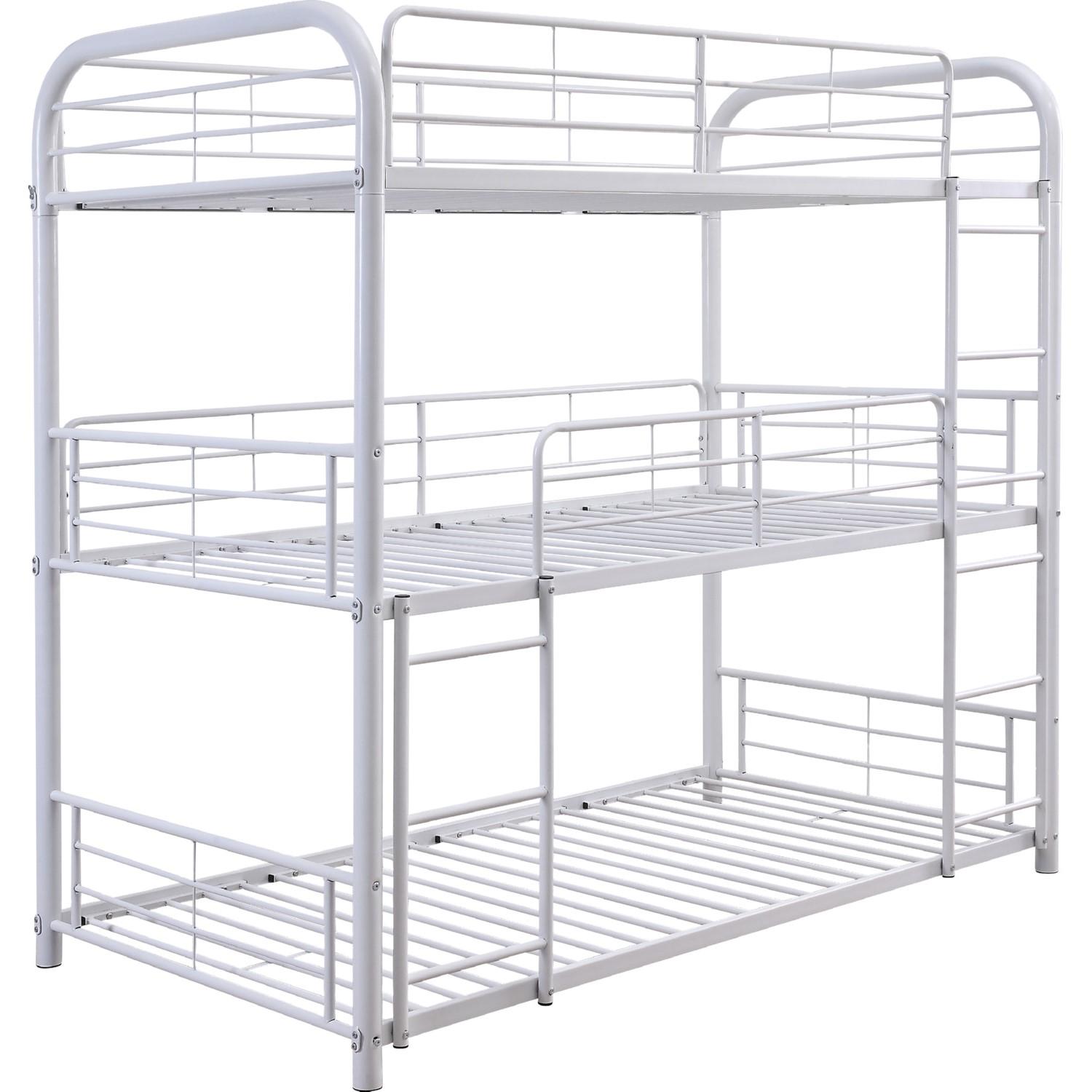 

    
Sandy White Triple Bunk Bed - Twin by Acme Cairo 38110
