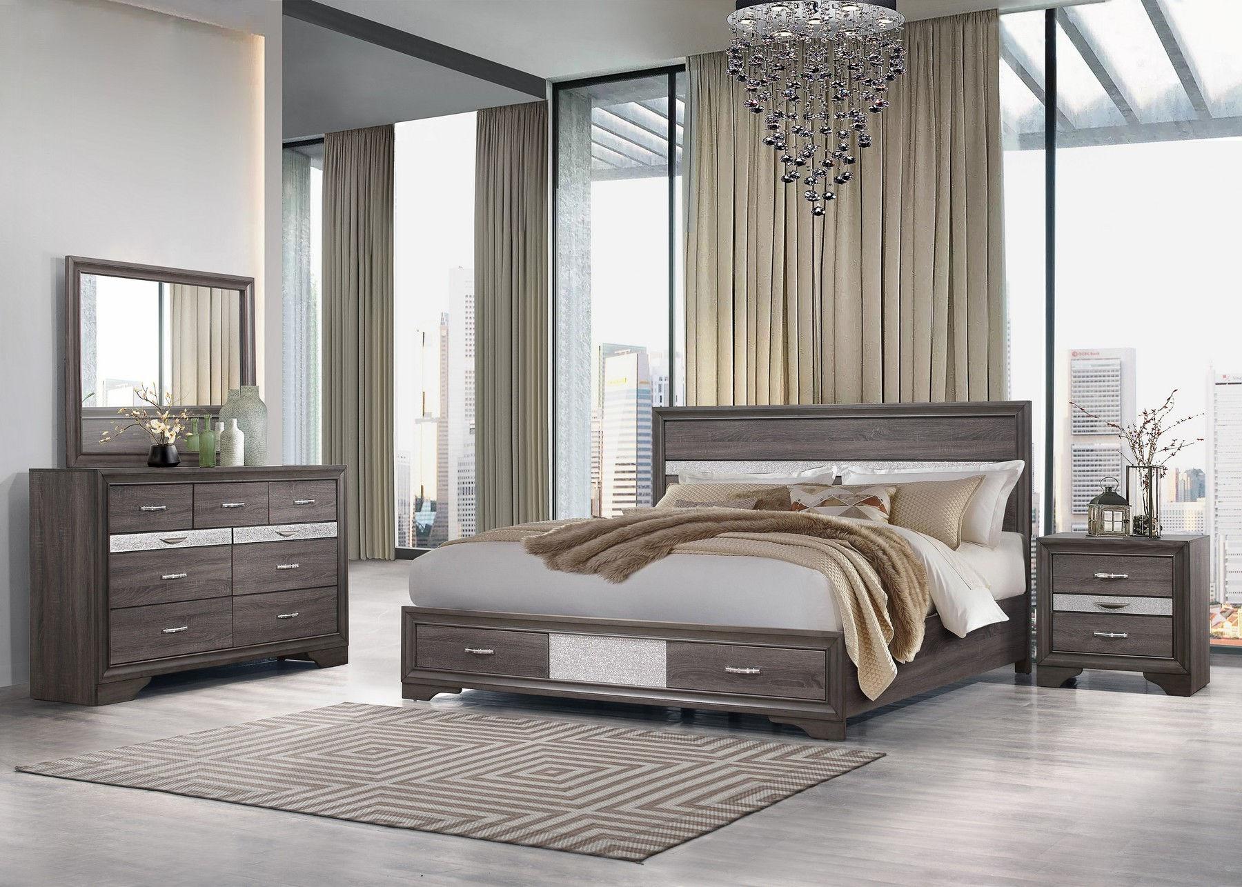 

    
SEVILLE Contemporary Storage Queen Bed Set 5Pcs in Weathered Grey Global US
