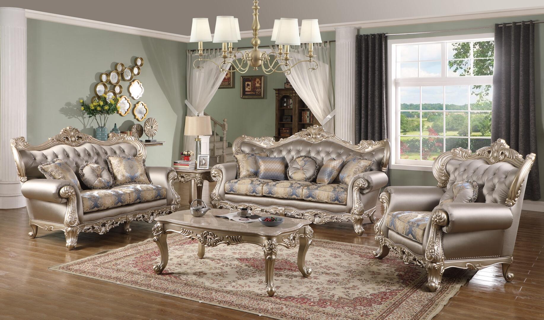 Transitional Sofa Loveseat Chair and Coffee Table Ariel Ariel-Set-4 in Silver Faux Leather