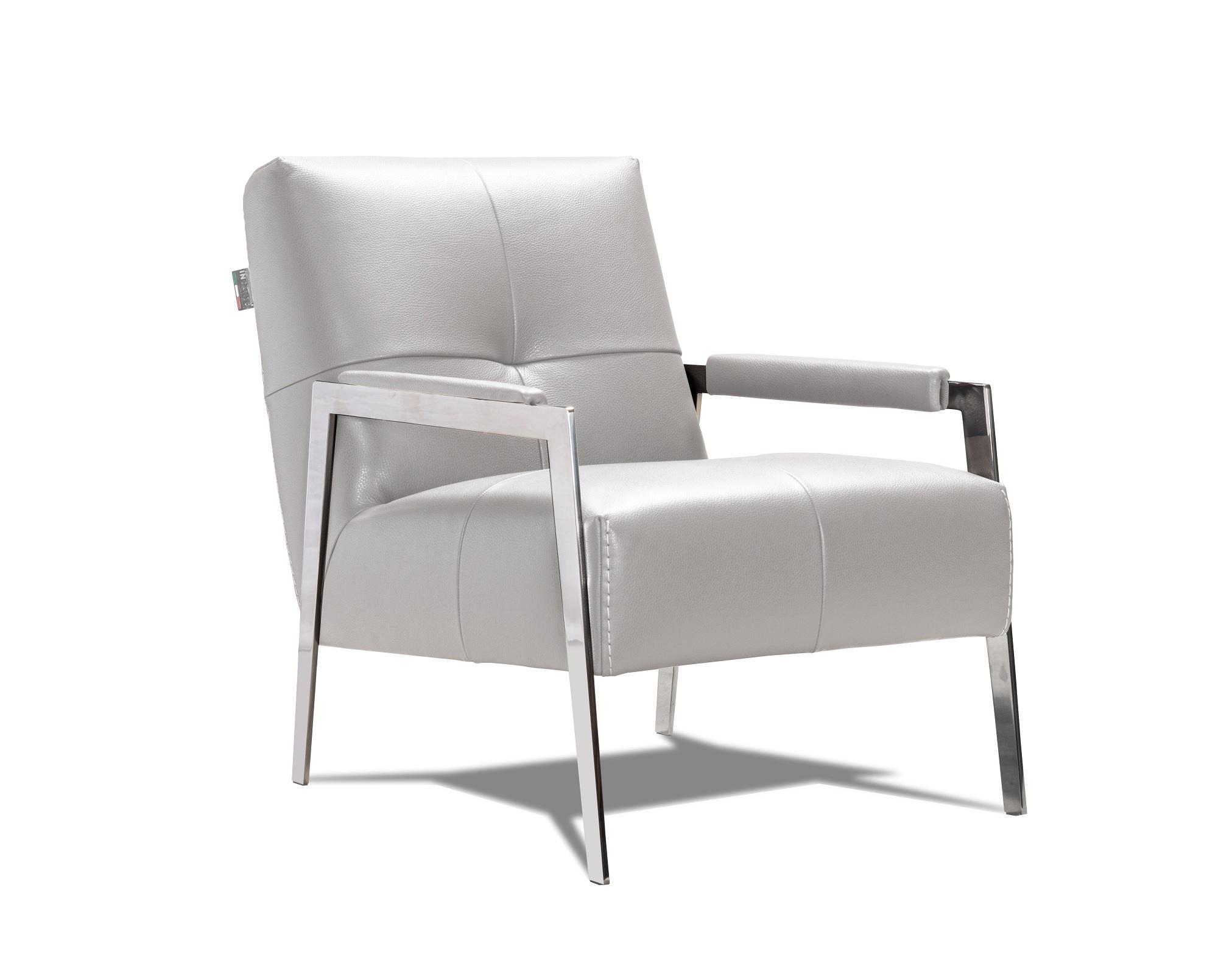

    
Silver Grey Top-grain Italian Leather Armchair Contemporary J&M I765
