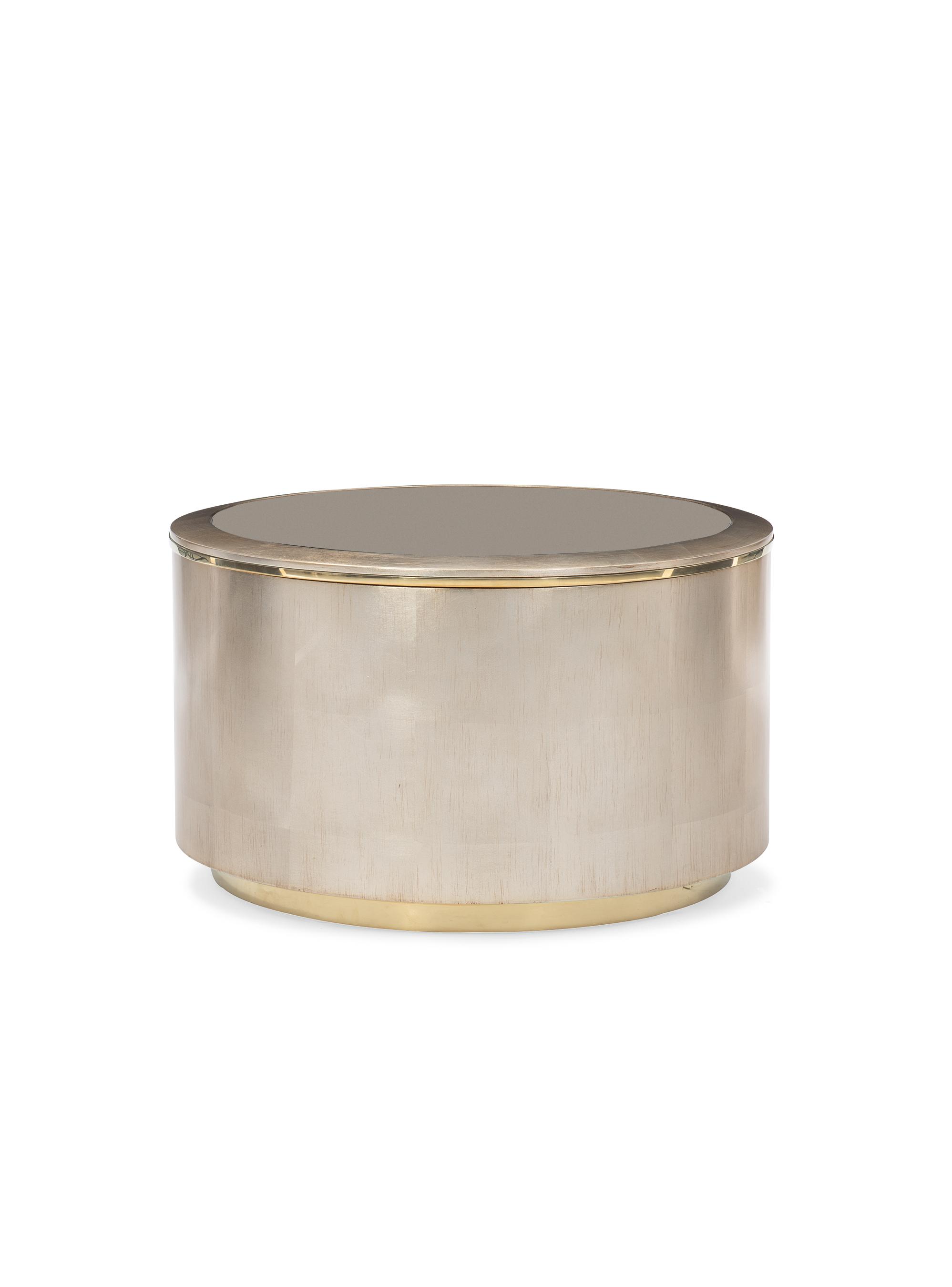 

    
Silver Leaf Tones W/ Warmth Of Gold Coffee Table CIRCLE IN TIME by Caracole

