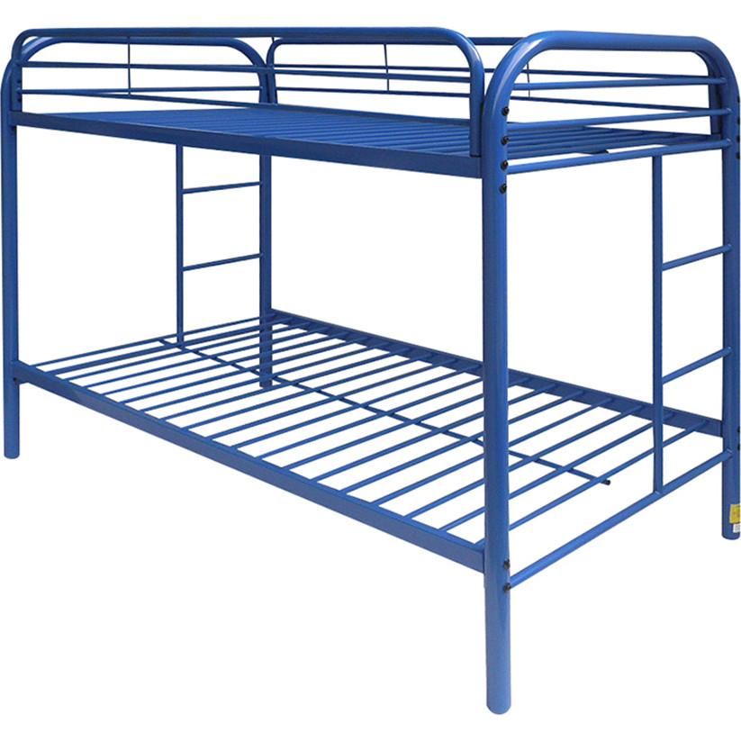 

    
Simple Blue Metal Twin/Twin Bunk Bed by Acme Thomas 02188BU
