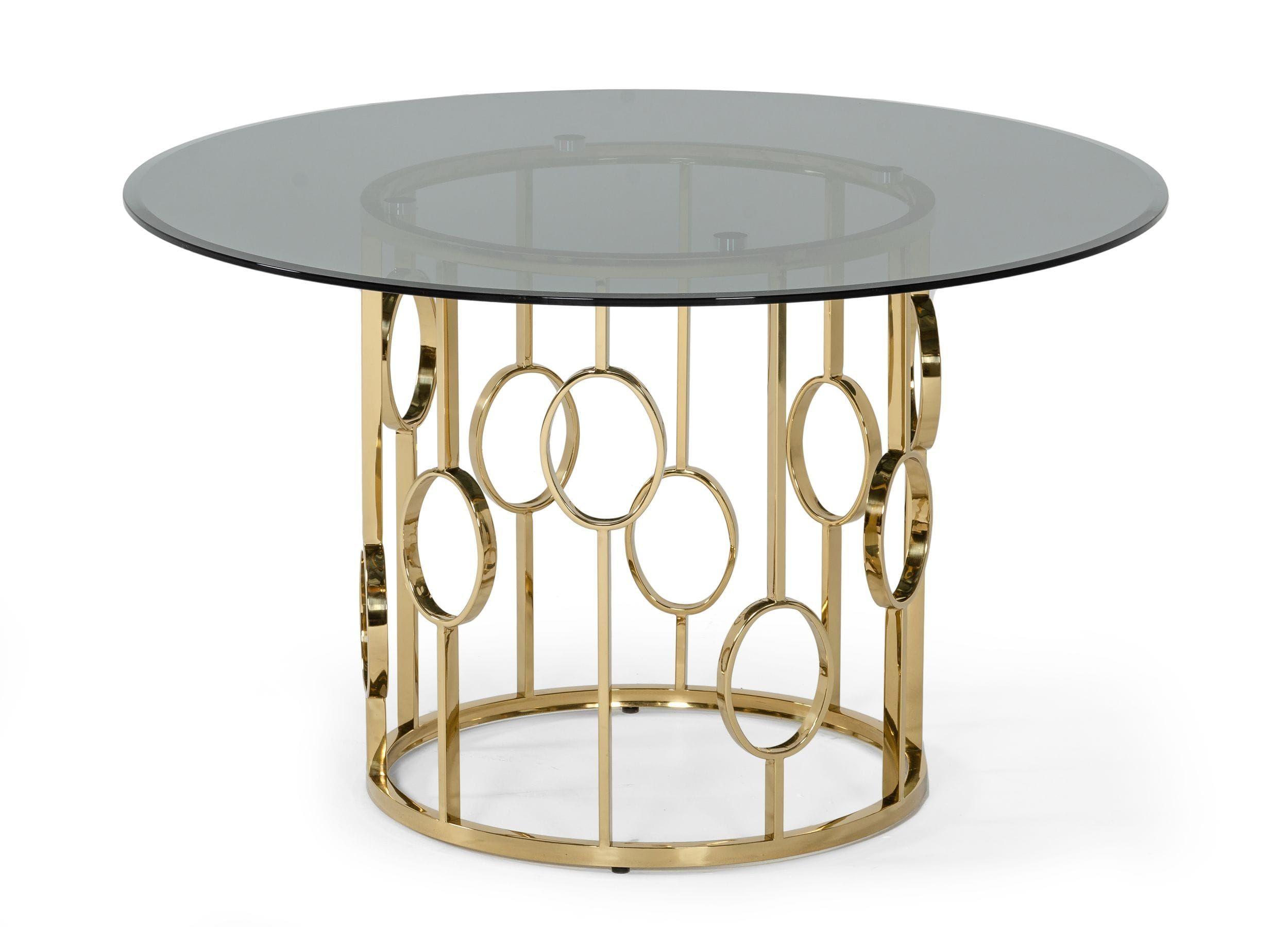 

    
Smoked Glass & Champagne Gold Dining Table by VIG Modrest Filbert
