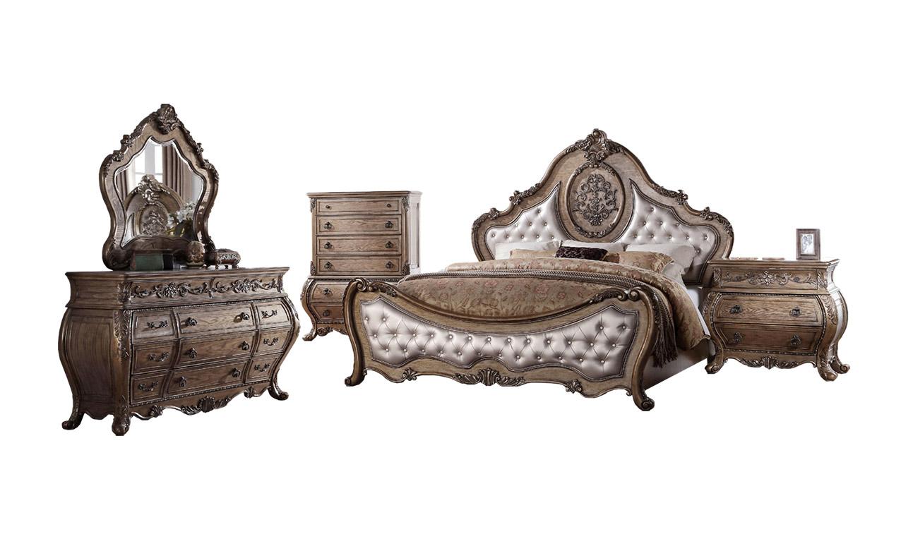 

    
Soflex Classic Rovigo Luxury Vintage Oak PU Tufted King Bedroom Set 4Pcs
