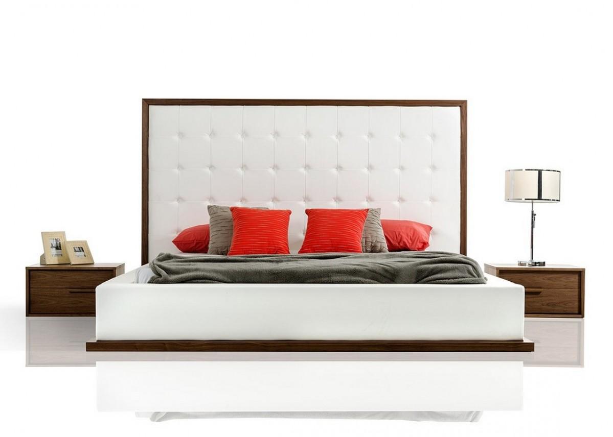 Modern Platform Bed Modesto Soflex-Modesto-EK in White, Walnut Eco-Leather