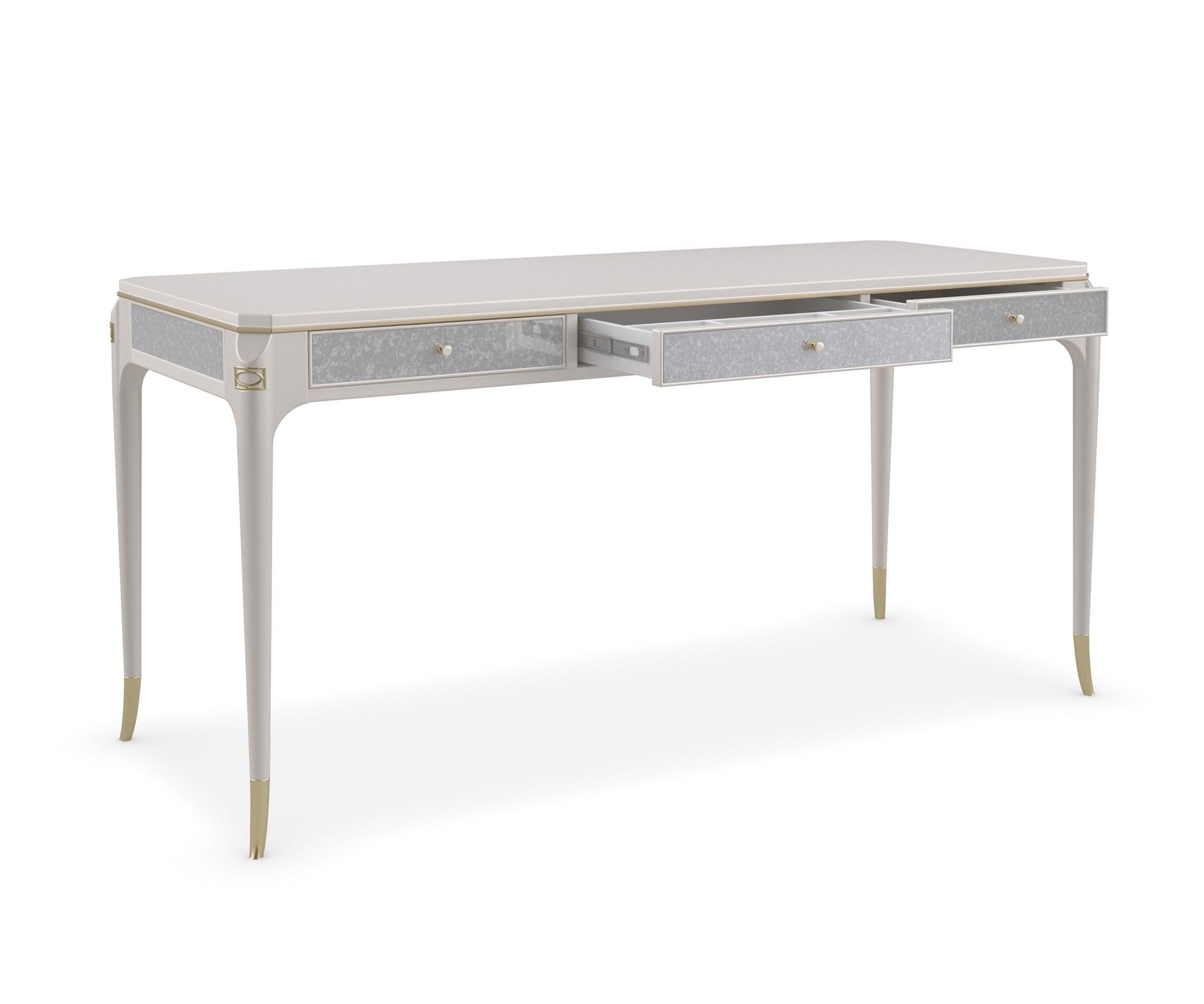 

        
Caracole SINCERELY YOURS / ROLL WITH IT Console Table Set Platinum/Taupe Fabric 662896039818
