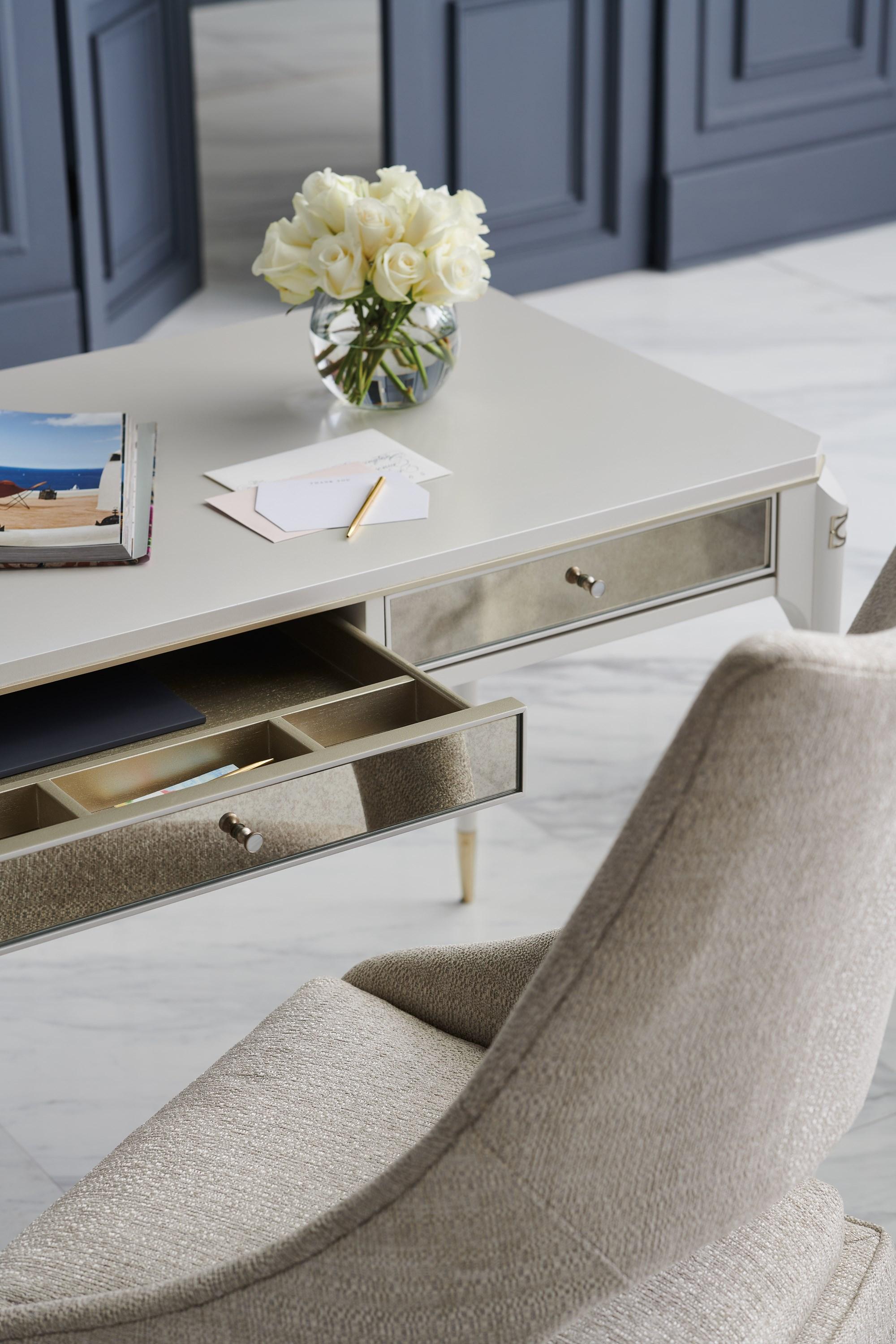 

    
Stardust & Platinum Finish Console Table and Stool SINCERELY YOURS by Caracole
