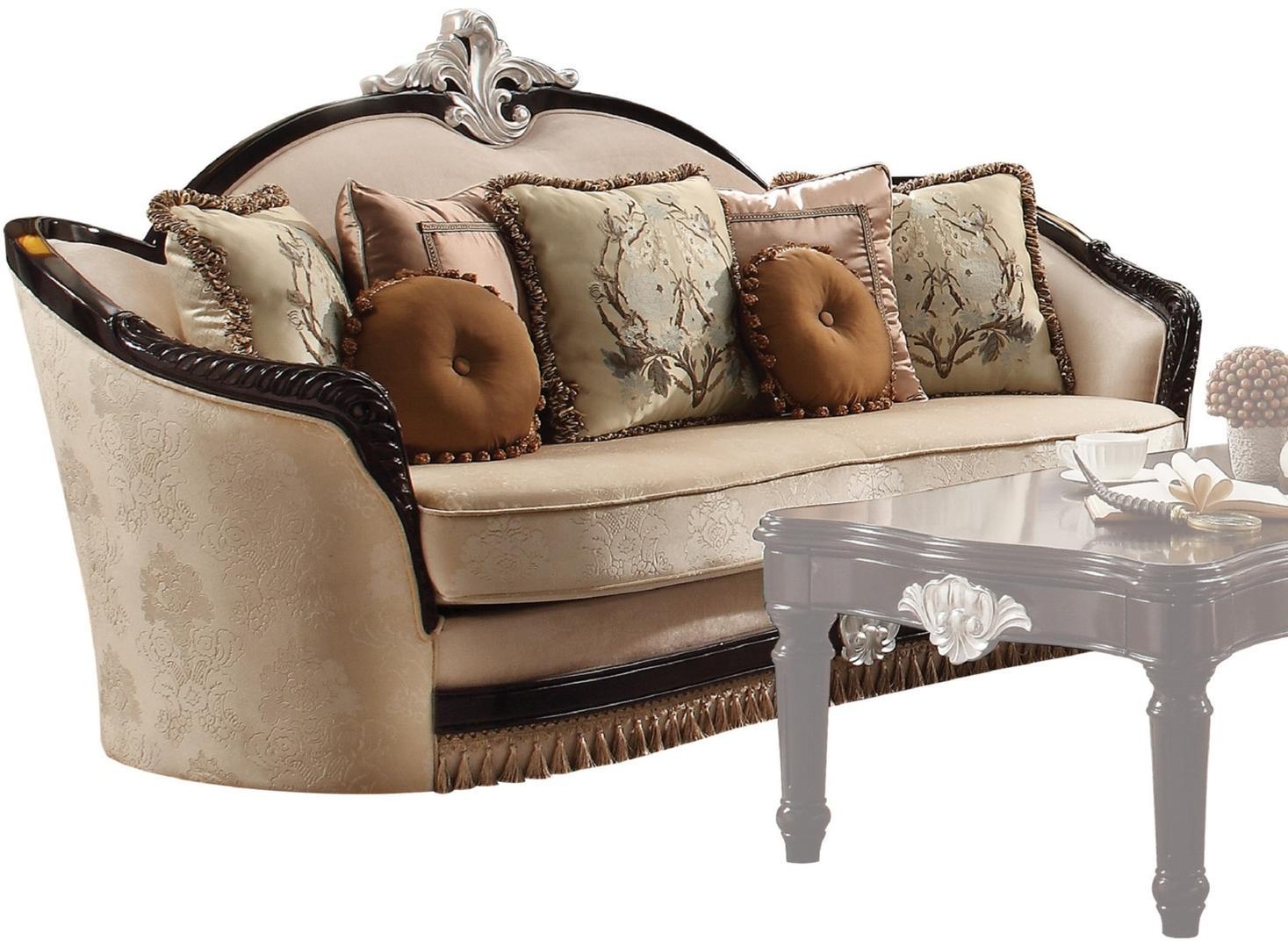 

    
Luxury Sofa Set 4Pcs Ernestine-52110 Tan Fabric & Black Wood Acme Traditional
