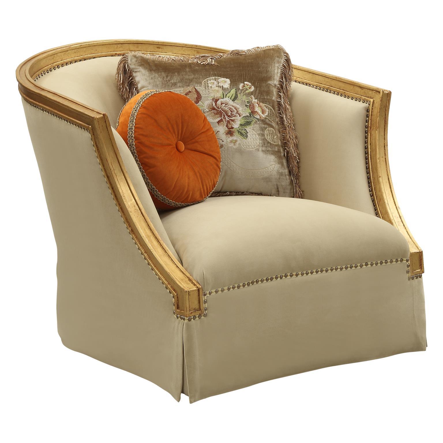

    
Tan Flannel & Antique Gold Arm Chair Daesha 50837 ACME Traditional Classic
