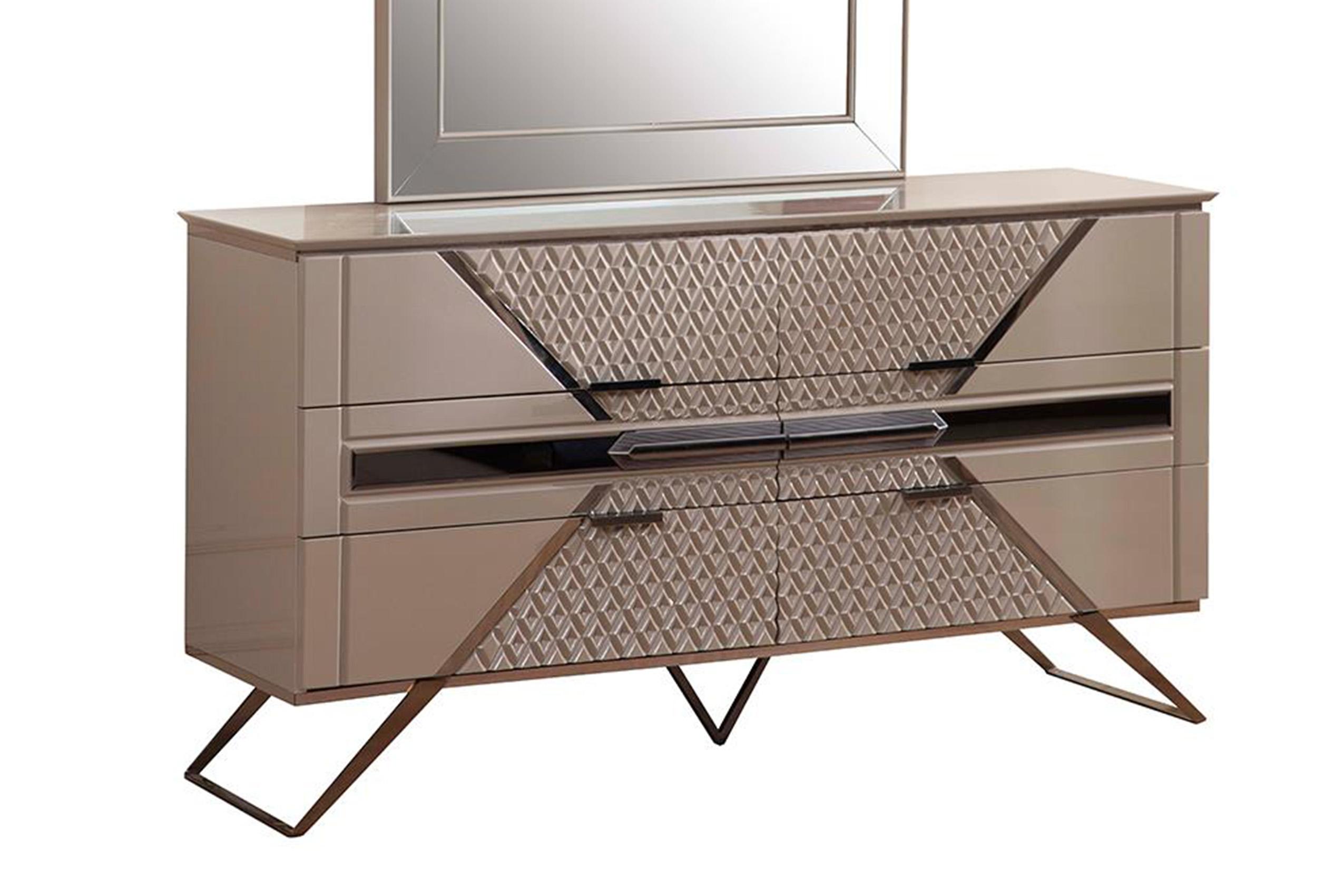 

    
Taupe  & Mirror Six Drawer Dresser WENDY Galaxy Home Modern Contemporary
