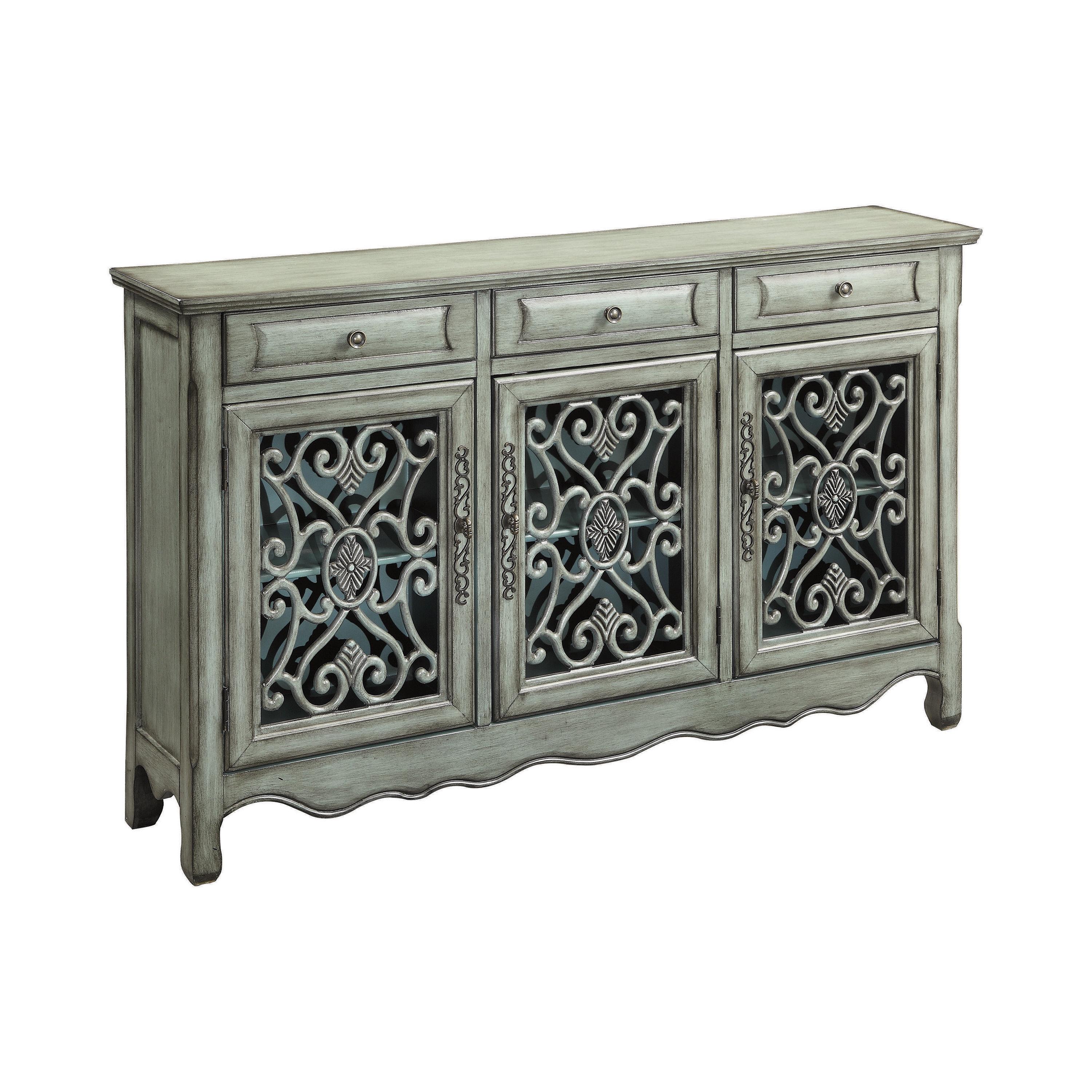 

    
Traditional Antique Green Wood Accent Cabinet Coaster 950357
