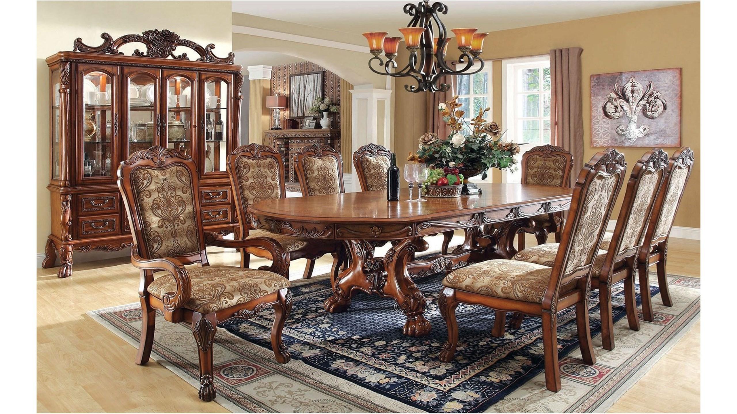 

    
Traditional Antique Oak Solid Wood Dining Room Set 10pcs Furniture of America Medieve
