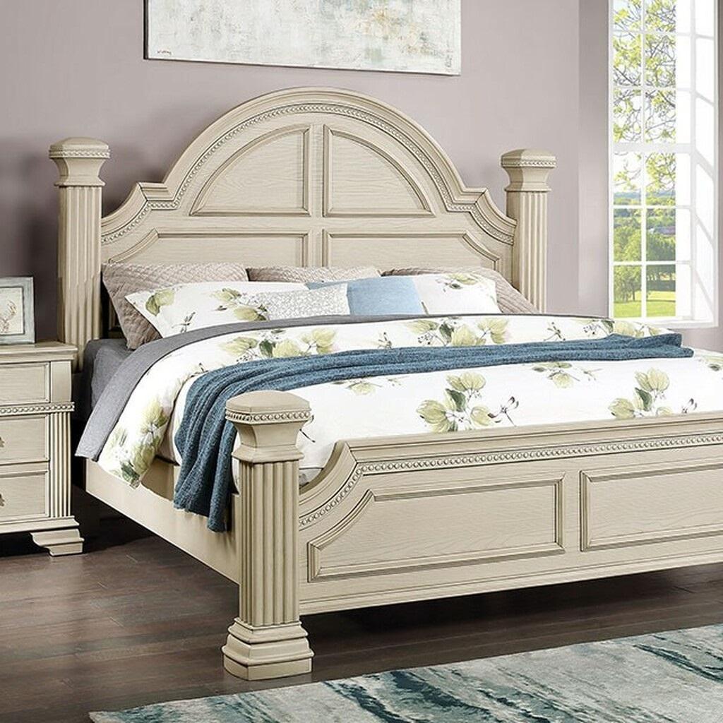 Traditional Poster Bed FOA7144WH-Q Pamphilos FOA7144WH-Q in Antique White 