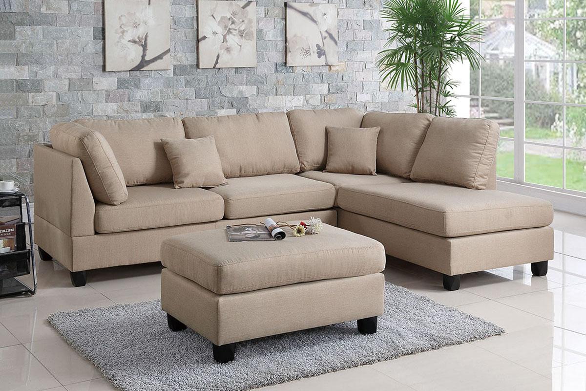 Traditional 3-Pcs Sectional Set F7605 F7605 in Beige Fabric