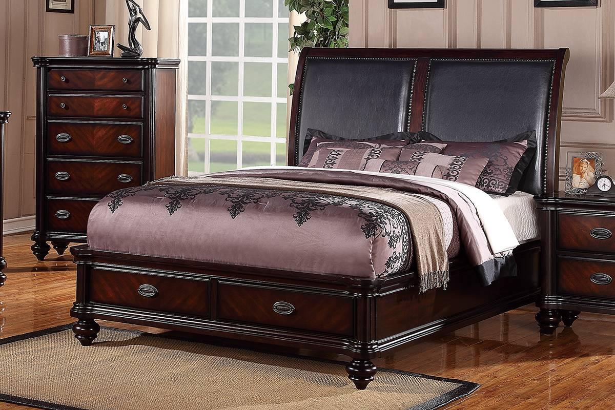 Traditional Storage Bed F9189 F9189CK in Black, Brown Faux Leather