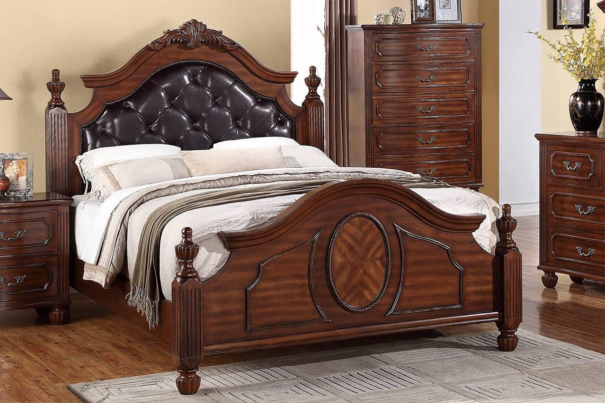 Traditional Panel Bed F9142 F9142EK in Black, Brown Faux Leather