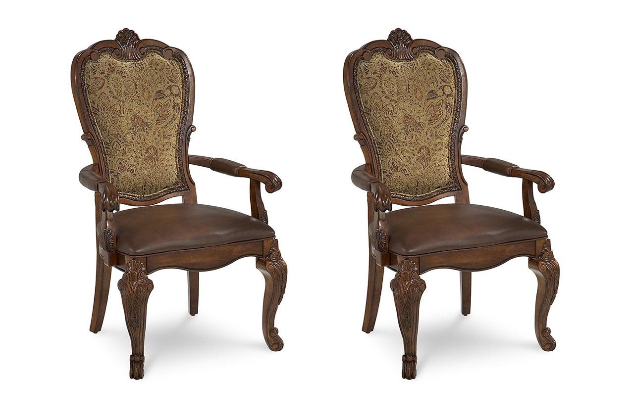 Classic, Traditional Arm Chair Set Old World 143207-2606 in Cherry, Brown Leather