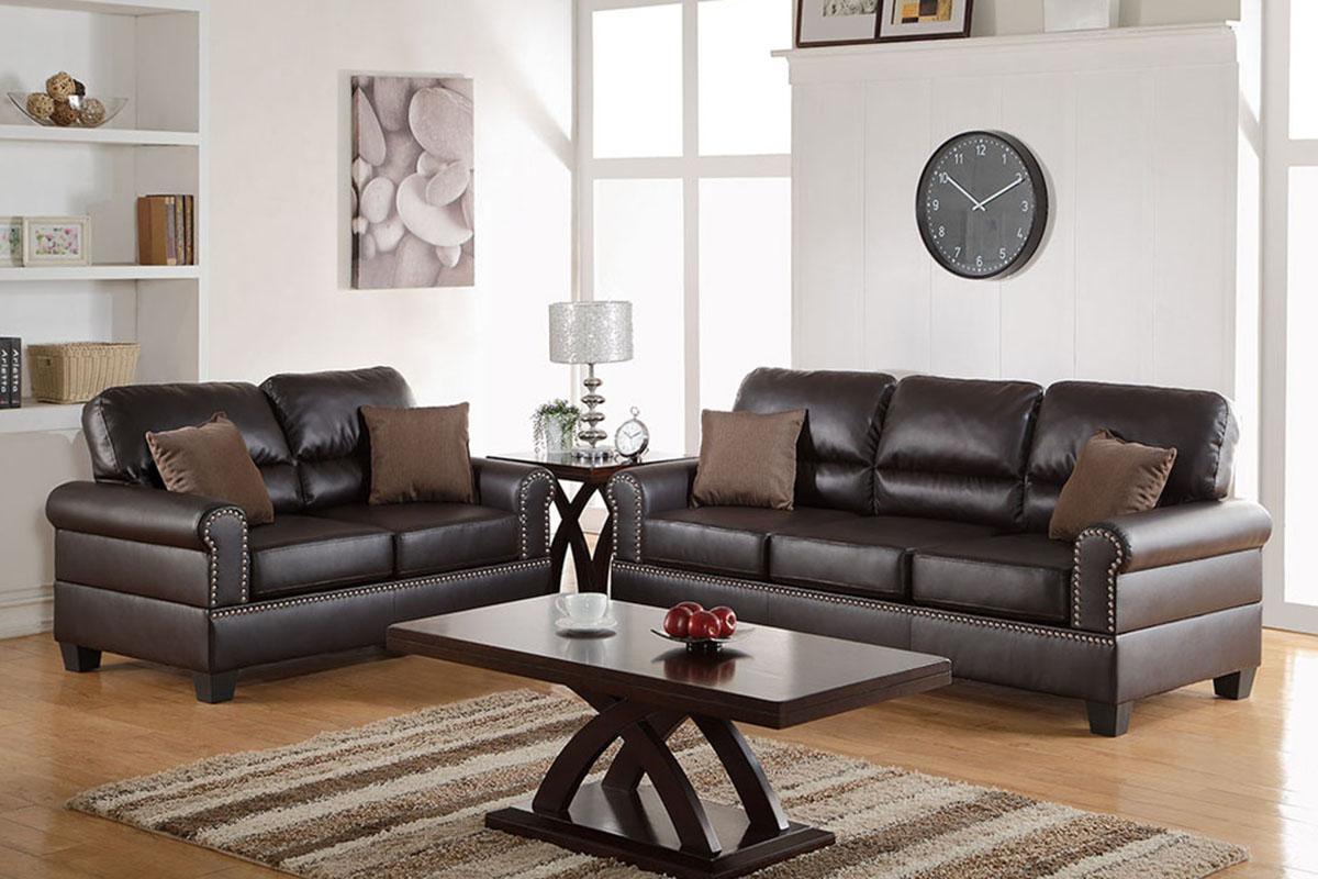 

    
Brown Bonded Leather 2-Pcs Sofa Set F7878 Poundex Traditional
