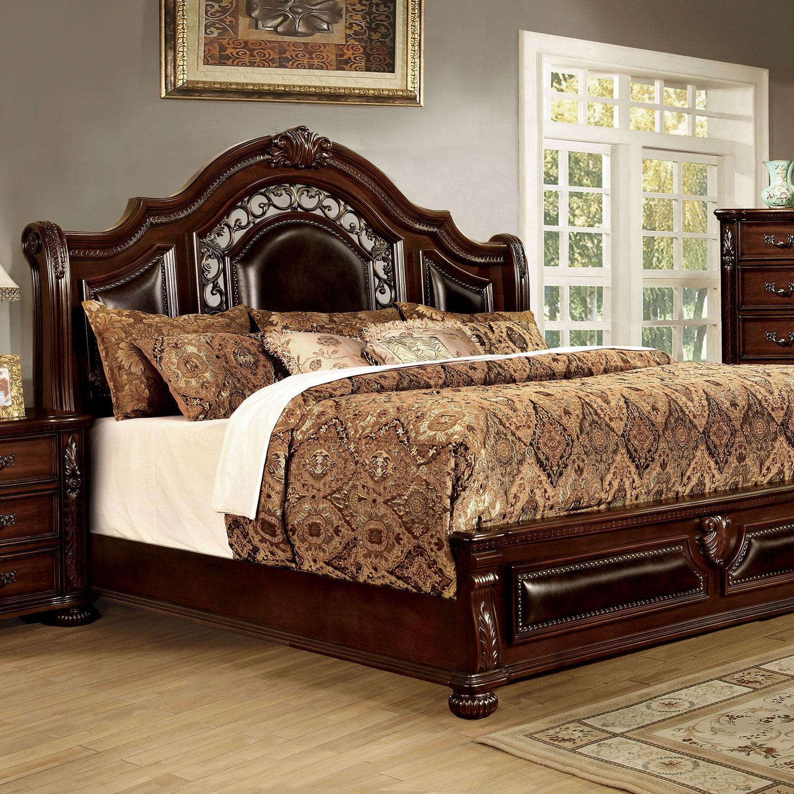 Traditional Panel Bed FLANDREAU CM7588CK-BED in Brown Faux Leather