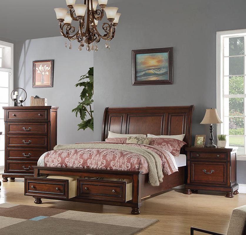 Traditional Storage Bed F9290 F9290CK in Brown, Cherry 