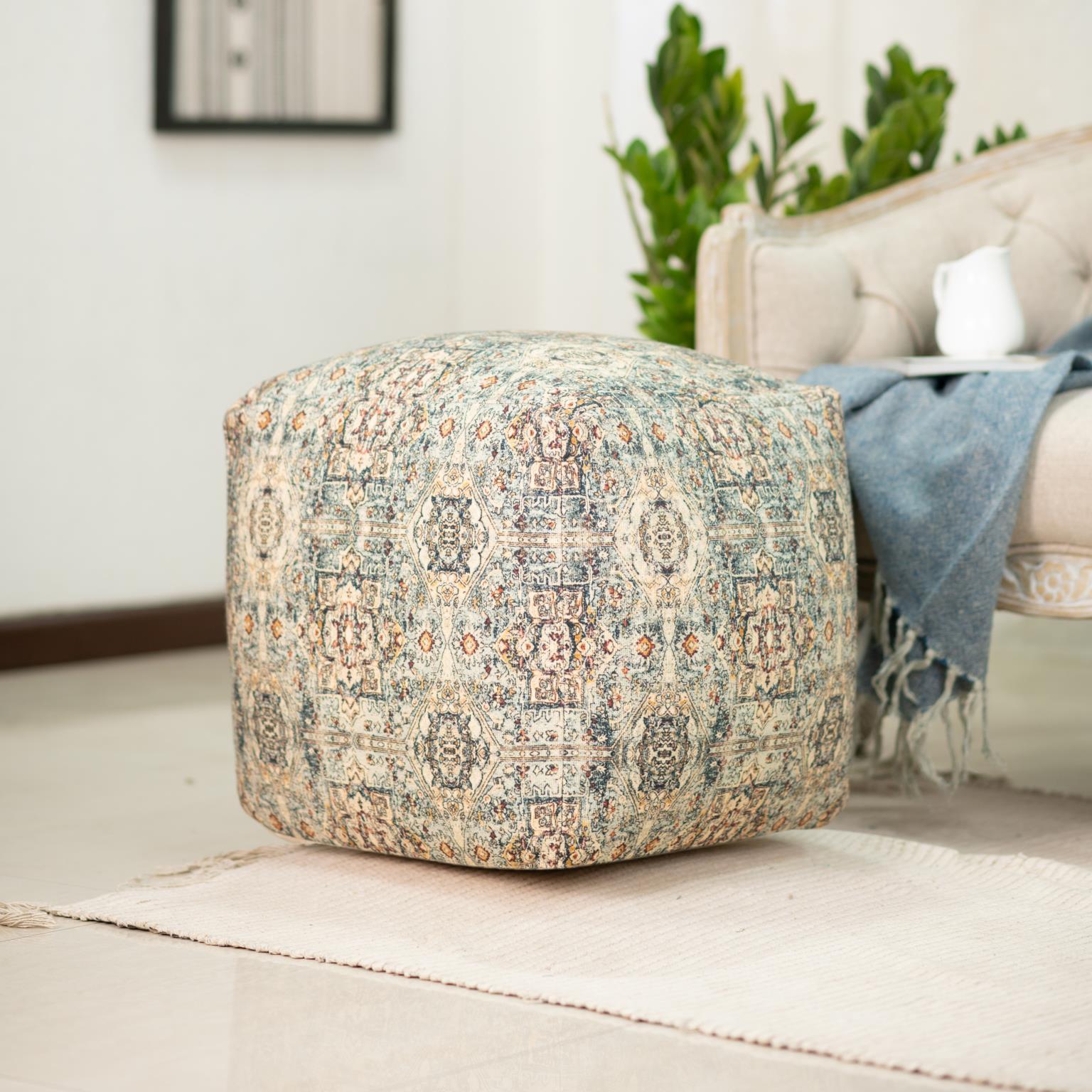 Traditional Ottoman 1616M Square Pouf 718852653250 718852653250 in Brown Fabric