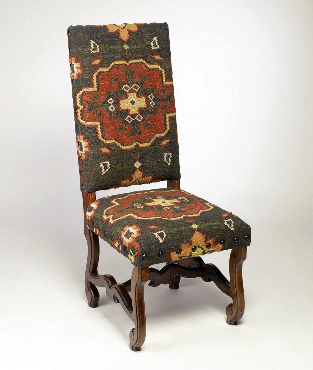 Classic, Traditional Dining Side Chair Kilim AA-48437-KL-DCH-Set-2 in Natural, Dark Brown Fabric