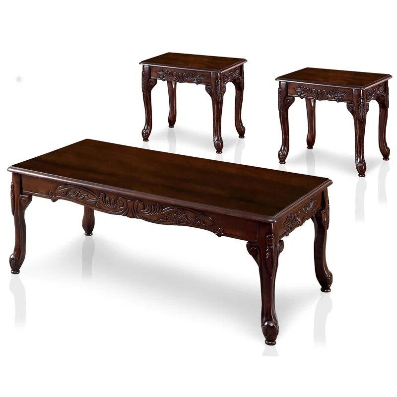 

    
Traditional Dark Cherry Solid Wood Coffee Table Set 3pcs Furniture of America CM4914-3PK Cheshire
